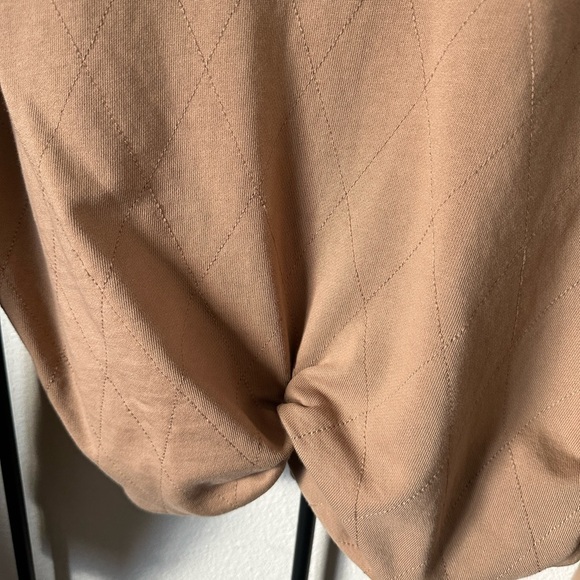 Something Navy Tan quilted fleece pullover crew neck cropped sweatshirt top - Picture 2 of 6